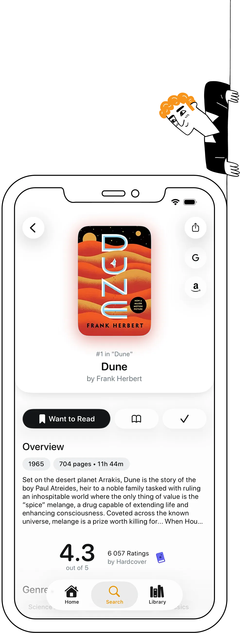 tome. book page for Dune with page count, description and rating